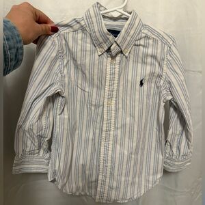 Ralph Lauren Kids White and Blue Striped Button Down Shirt
